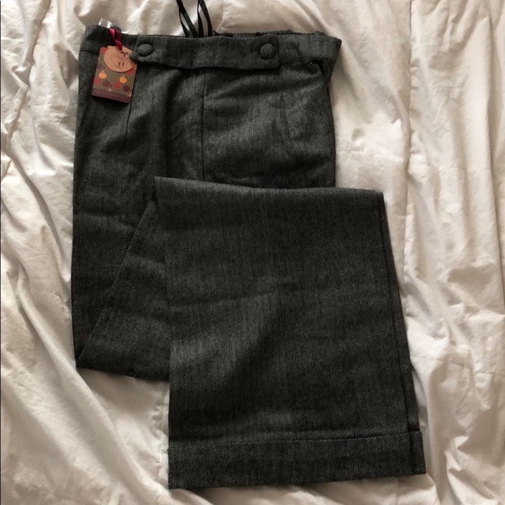 1940's style wide leg herringbone trousers